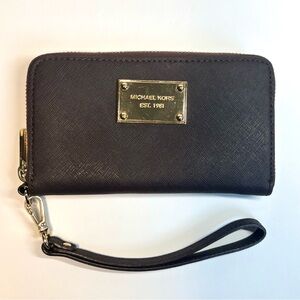 Michael Kors dark brown saffiano leather long zippy wallet (gold-tone hardware)